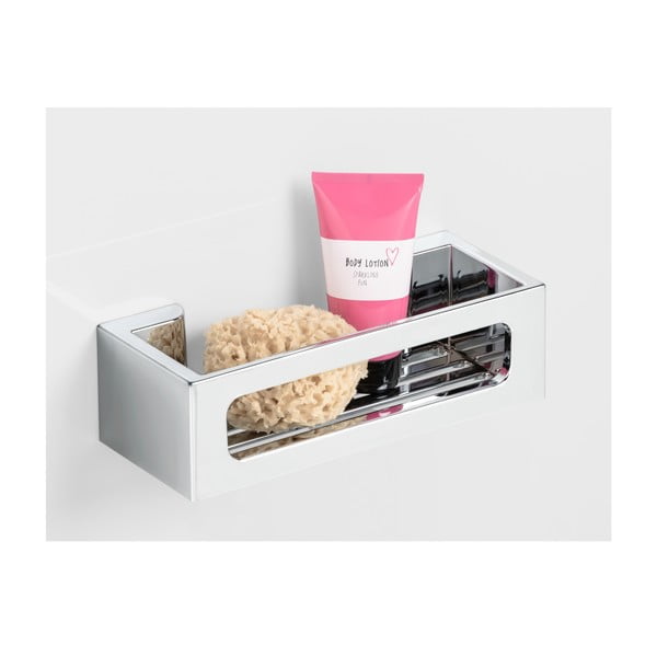 Strieborná samodržiaca plastová kúpeľňová polička Bralia - Wenko-image-1