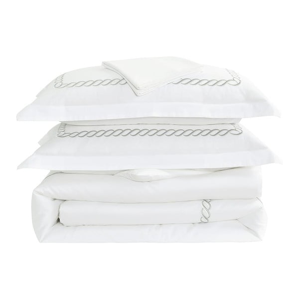 Biele obliečky na jednolôžko z bavlneného saténu s plachtou/6-dielne 140x200 cm Whispered Serenity – Mila Home Luxury
