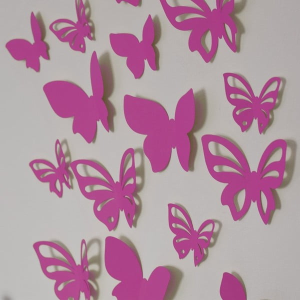 Sada 8 ružových 3D motýlikov na stenu Butterflies