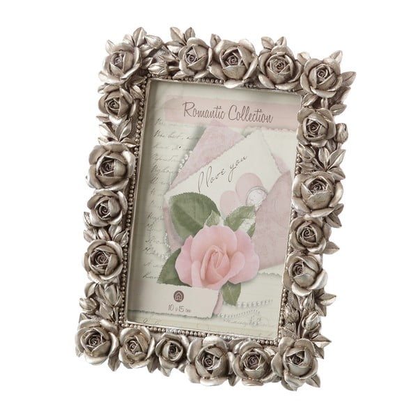 Dekoratívny fotorámik striebornej farby Unimasa Roses, na fotografiu 10 × 15 cm
