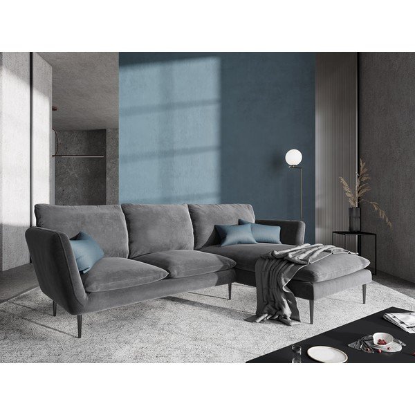 Svetlosivá zamatová rohová pohovka Mazzini Sofas Acacia, pravý roh-image-1