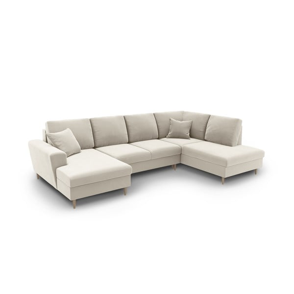 Béžová zamatová rozkladacia/s úložným priestorom rohová pohovka (pravý roh/do "U") Kyoto – Cosmopolitan Design-image-1