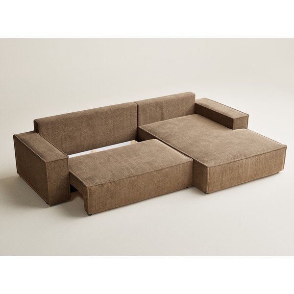 Svetlohnedá ženilková rozkladacia/s úložným priestorom rohová pohovka (pravý roh/s leňoškou) Maze – Maison de Rêve-image-3