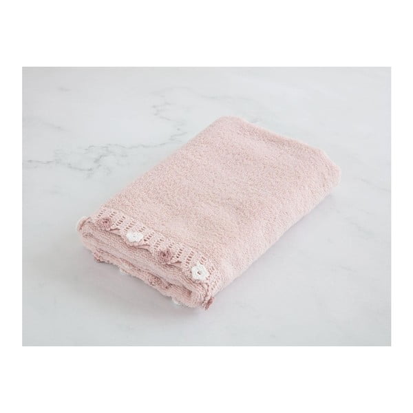 Pudrovoružový bavlnený uterák k umývadlu Flower, 50 × 76 cm