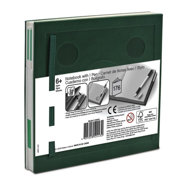 Fľaškovozelený štvorcový zápisník s gélovým perom LEGO®, 15,9 x 15,9 cm-image-2