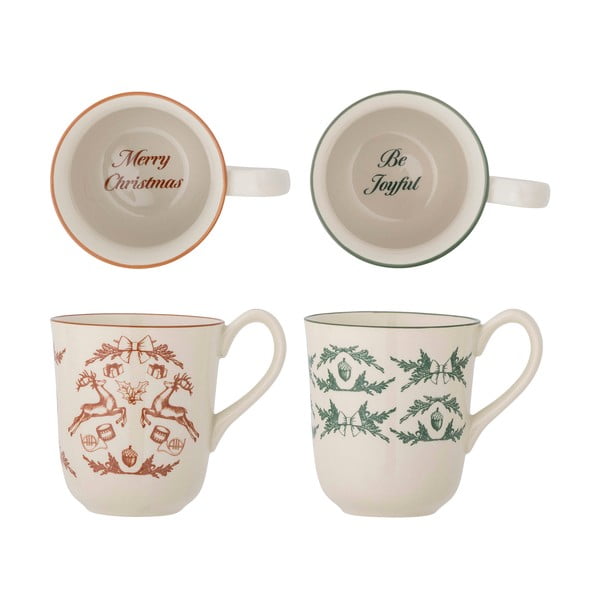 Krémové hrnčeky s vianočným motívom z kameniny v súprave 2 ks 300 ml Beth – Bloomingville-image-3