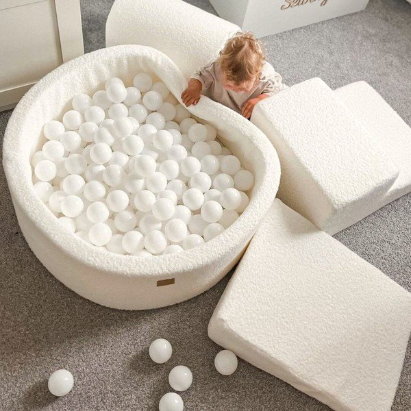Biele penové ihrisko 3 ks z materiálu bouclé výška  30 cm 225x90 cm – Meowbaby-image-2