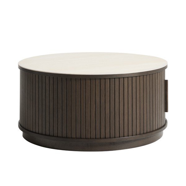 Okrúhly konferenčný stolík s keramickou doskou v tmavo prírodnej farbe ø 85 cm Enna – Unique Furniture-image-2