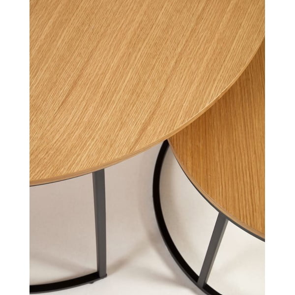 Okrúhle konferenčné stolíky v súprave 2 ks s doskou v dubovom dekore ø 80 cm Yona - Kave Home-image-3