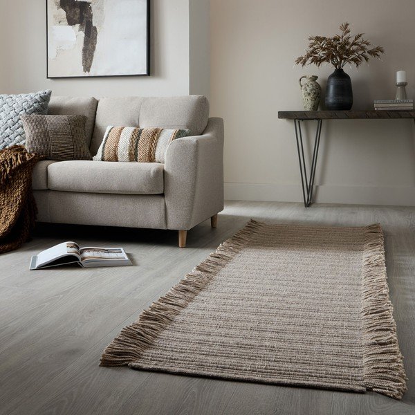Sivý ručne tkaný behúň s prímesou vlny 60x230 cm Rene Fringed Ribbed – Flair Rugs-image-1