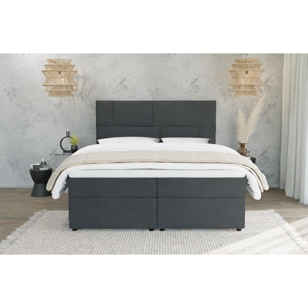 Tmavosivá boxspring posteľ s úložným priestorom 200x200 cm Lola – Ropez-image-2