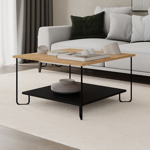 Konferenčný stolík s doskou v dubovom dekore v čierno-prírodnej farbe 80x80 cm Tonka – Marckeric-image-3