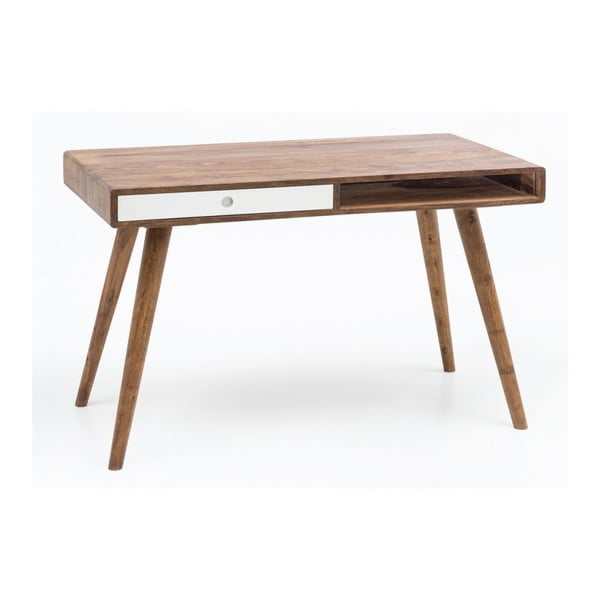 Pracovný stôl s bielou zásuvkou z masívneho sheeshamového dreva Skyport REPA, 117 × 60 cm