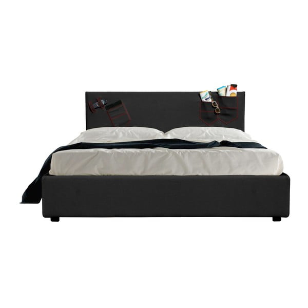 Čierna dvojlôžková posteľ s úložným priestorom 13Casa Task, 160 x 190 cm