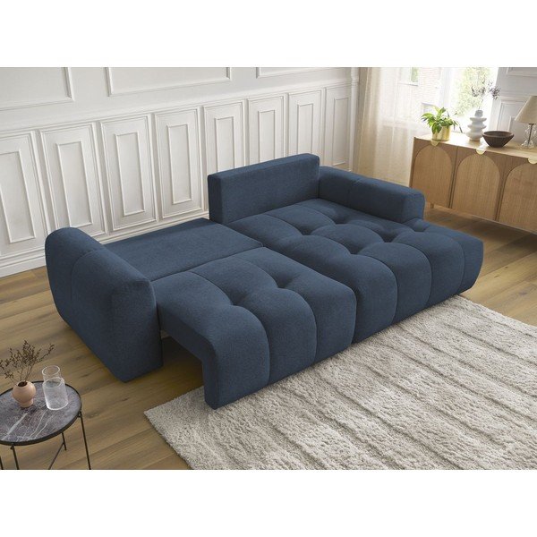 Modrá ženilková rozkladacia/s úložným priestorom rohová pohovka (pravý roh/s leňoškou) Roxelane – Bobochic Paris-image-4