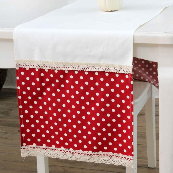 Behúň na stôl Mode, 40 x 150 cm, červený s bielymi bodkami