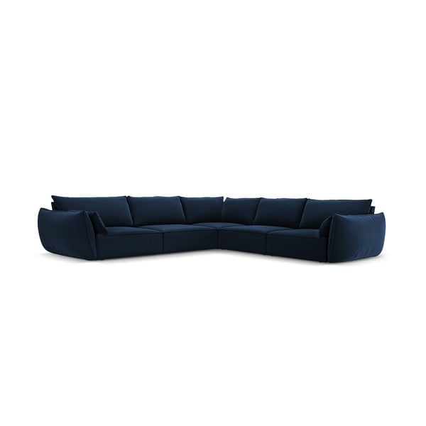 Tmavomodrá zamatová rohová pohovka Vanda – Mazzini Sofas-image-2
