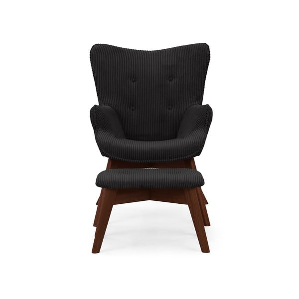 Čierne menčestrové kreslo s podnožkou Niko – Ropez-image-3