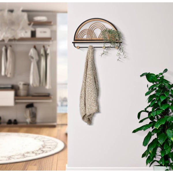 Kovový nástenný vešiak s poličkou v čierno-prírodnej farbe Oporto - Mauro Ferretti-image-1