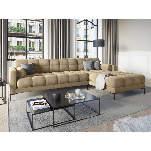 Béžová zamatová rohová pohovka Cosmopolitan Design Bali, pravý roh-image-1