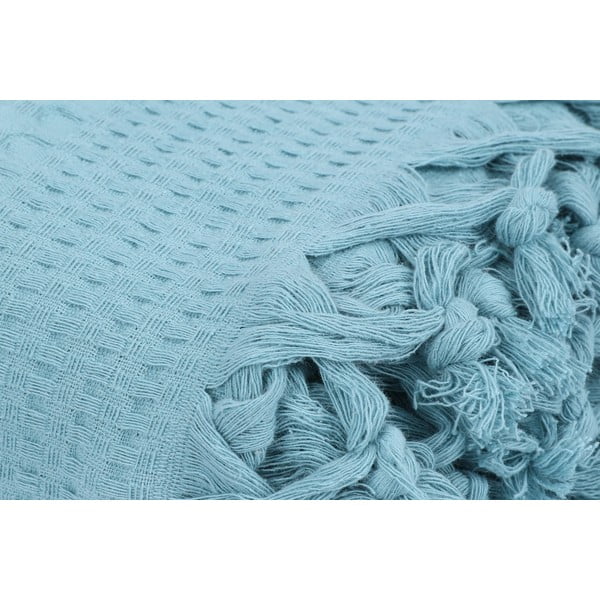 Modrý bavlnený pléd cez posteľ na dvojlôžko Mijolnir, 220 × 240 cm-image-1