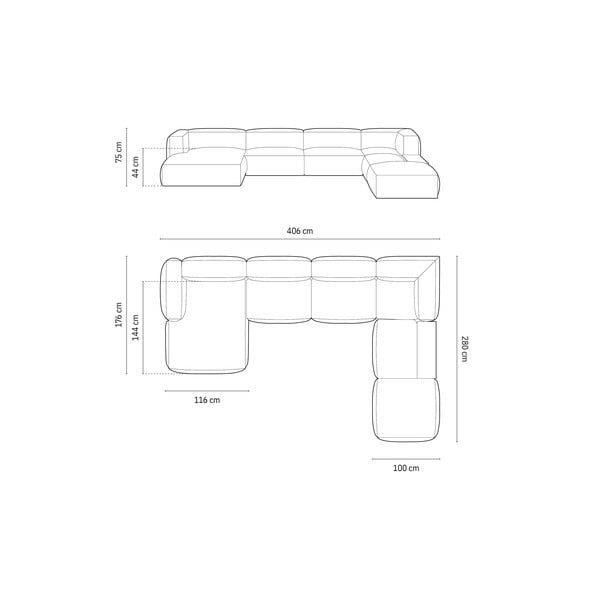 Svetlohnedá zamatová modulárna rohová pohovka (pravý roh/do tvaru "U") Martina – Micadoni -image-4