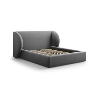 Tmavosivá čalúnená dvojlôžková posteľ s úložným priestorom s roštom 200x200 cm Miley – Micadoni Home