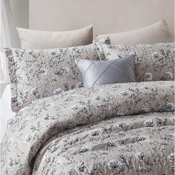Hnedá prikrývka z mikroperkálu s dvoma obliečkami na vankúš Sleeptime Classic Flower, 180 x 250 cm-image-1