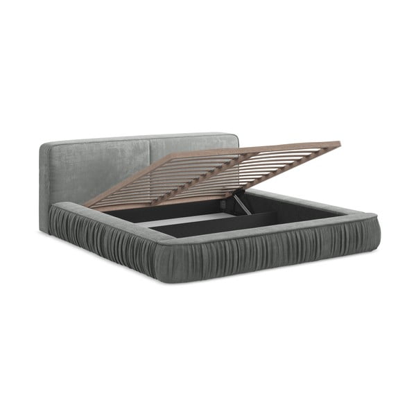 Sivá čalúnená dvojlôžková posteľ s úložným priestorom s roštom 140x200 cm Keoni – Makamii-image-4