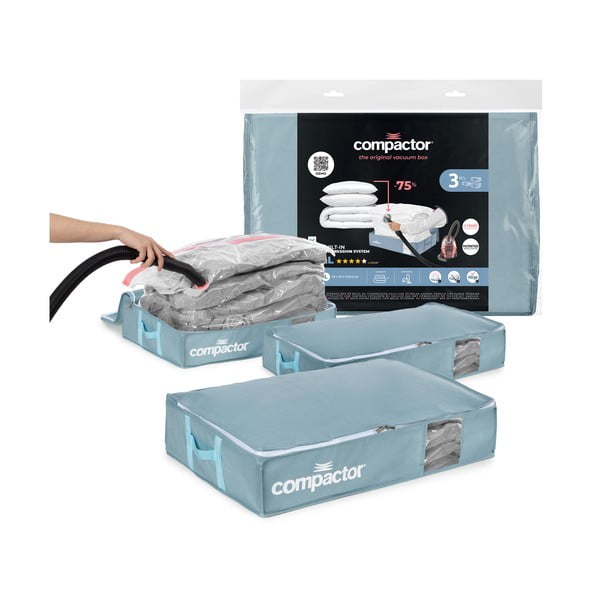 Vákuové plastové úložné boxy pod posteľ v súprave 3 ks 65x45x15,5 cm Blue Edition – Compactor