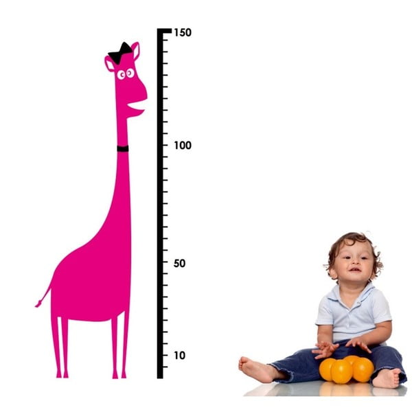 Ružový nástenný samolepiaci detský meter Giraphe