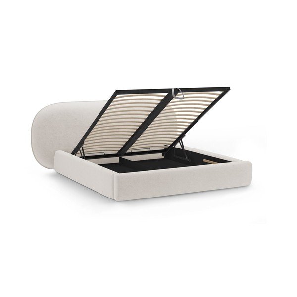 Krémová čalúnená dvojlôžková posteľ s úložným priestorom s roštom 200x200 cm Ovalo – Micadoni -image-2