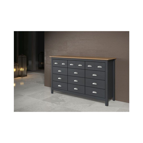 Antracitovosivá komoda z masívneho borovicového dreva s 12 zásuvkami Marckeric Jade-image-4