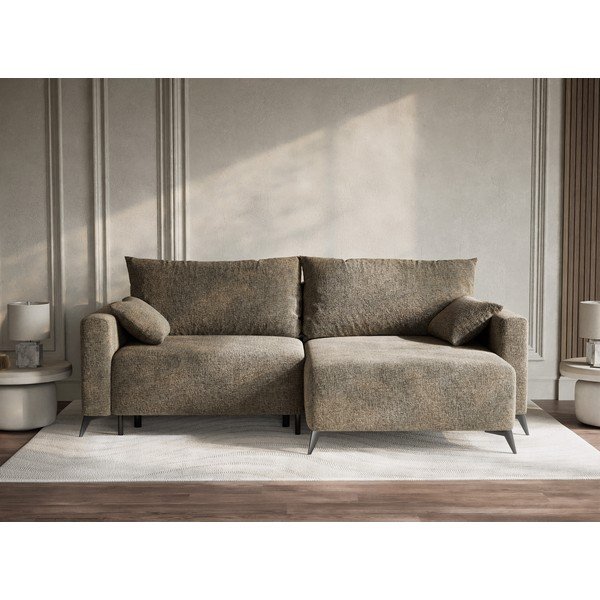 Hnedá ženilková rozkladacia/s úložným priestorom rohová pohovka (pravý roh/s leňoškou) Leon – Maison de Rêve-image-1