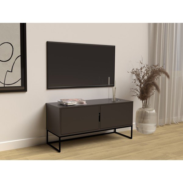 Čierny dvojdverový TV stolík s kovovými nohami v čiernej farbe Tenzo Lipp, šírka 118 cm-image-1