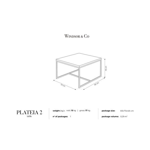 Konferenčný stolík s doskou Windsor & Co Sofas Plateia, 80 × 70 cm-image-2