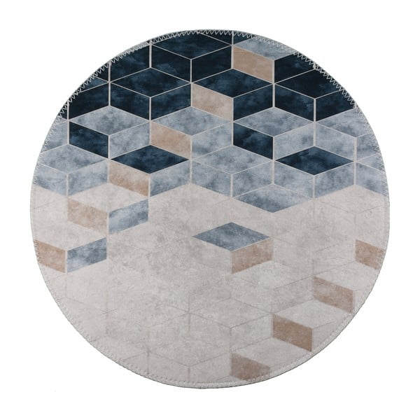 Biely/modrý umývateľný okrúhly koberec ø 120 cm – Vitaus