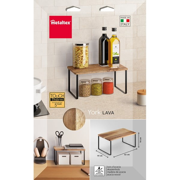 Drevená prídavná polička v matne čierno-prírodnej farbe 32x19 cm York – Metaltex-image-3