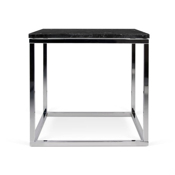 Príručný stolík s chrómovaným podnožím a čiernou mramorovou doskou TemaHome Prairie, 50 x 50 cm