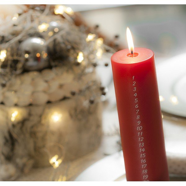 Červená adventná sviečka s číslami Unipar, doba horenia 70 h-image-1