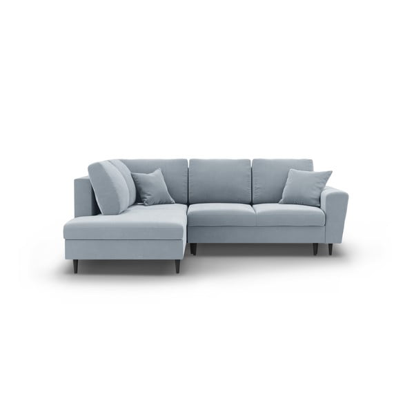 Svetlomodrá zamatová rozkladacia/s úložným priestorom rohová pohovka (ľavý roh/do L) Kyoto – Cosmopolitan Design