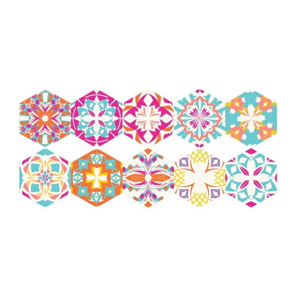 Sada 10 samolepiek na podlahu Ambiance Floor Stickers Hexagons Lusiana, 40 × 90 cm