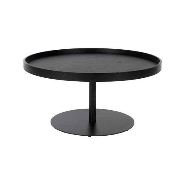 Čierny okrúhly konferenčný stolík s doskou v dubovom dekore ø 70 cm Yuri L – White Label
