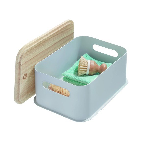 Sivý úložný box s vekom z dreva paulownia iDesign Eco Handled, 21,3 x 30,2 cm-image-2