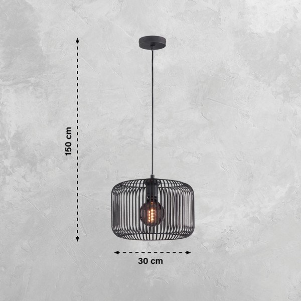 Čierne závesné svietidlo s kovovým tienidlom ø 30 cm Cage – Fischer & Honsel-image-2