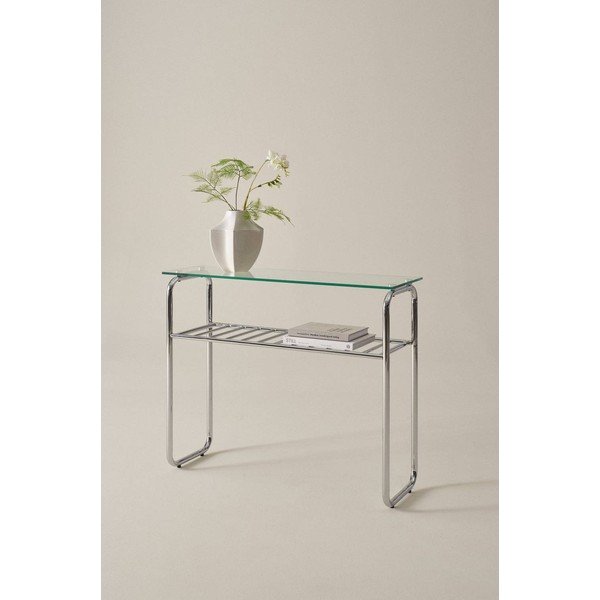 Konzolový stolík so sklenenou doskou v lesklej striebornej farbe 32x100 cm Walle – Jotex-image-1