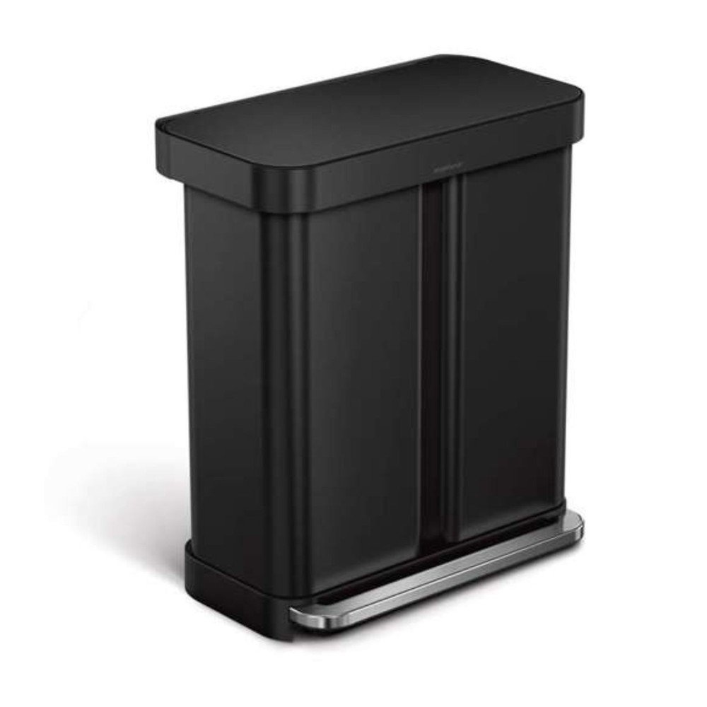 Matne čierny oceľový odpadkový kôš 34+24 l na triedený odpad/pedálový – simplehuman