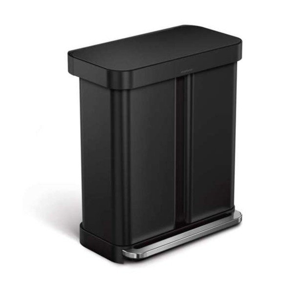 Matne čierny oceľový odpadkový kôš 34+24 l na triedený odpad/pedálový – simplehuman