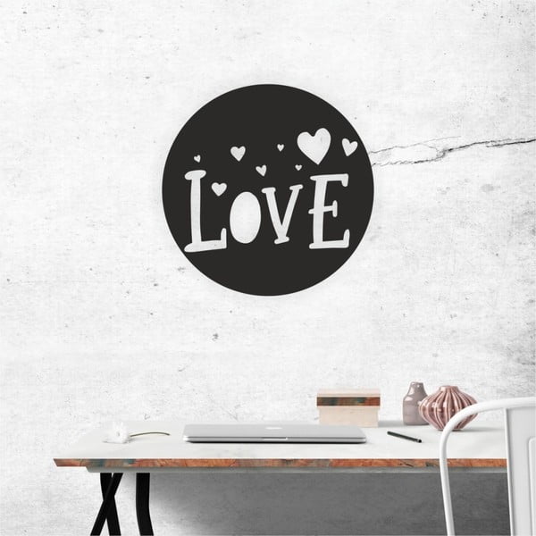 Čierna nástenná samolepiaca dekorácia North Carolina Scandinavian Home Decors Love V3, ⌀ 40 cm