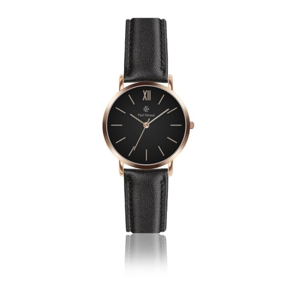 Dámske hodinky s čiernym koženým remienkom Paul McNeal, ⌀ 3,6 cm
